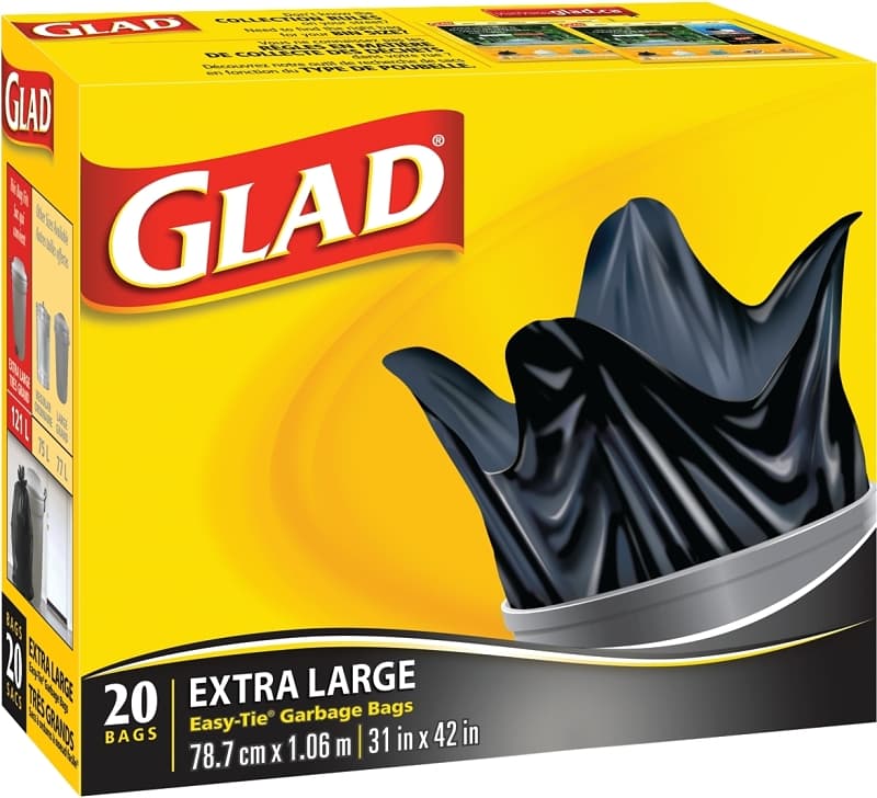 Glad Easy-Tie 30200 Garbage Bag, XL, Plastic, Black – image 1