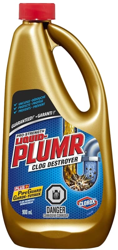 Liquid-Plumr 01811PK01 Clog Remover, Liquid, Pale Yellow, Bleach, 900 mL Bottle – image 1