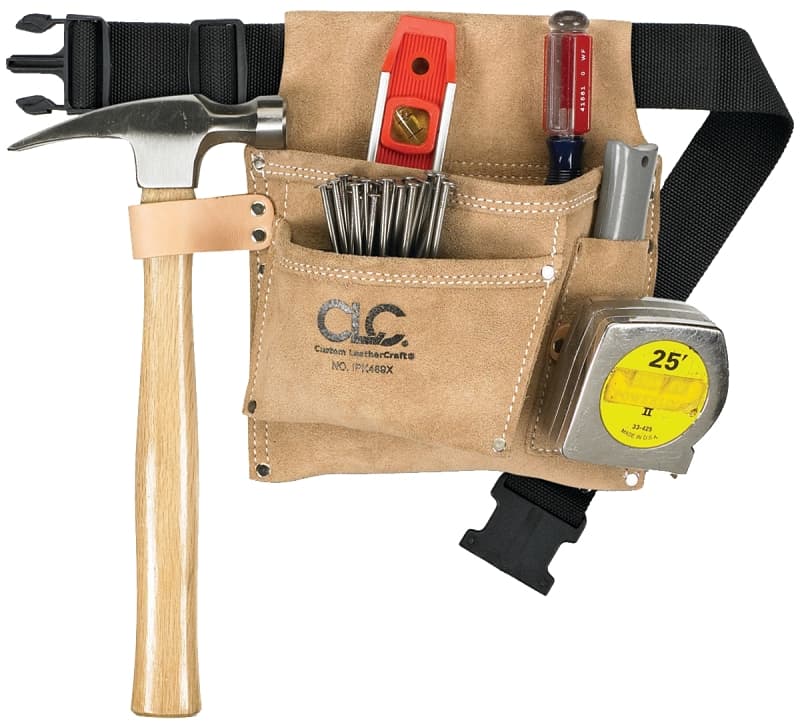 CLC IPK489X Nail/Tool Bag, 3-Pocket, Suede Leather, Tan – image 1