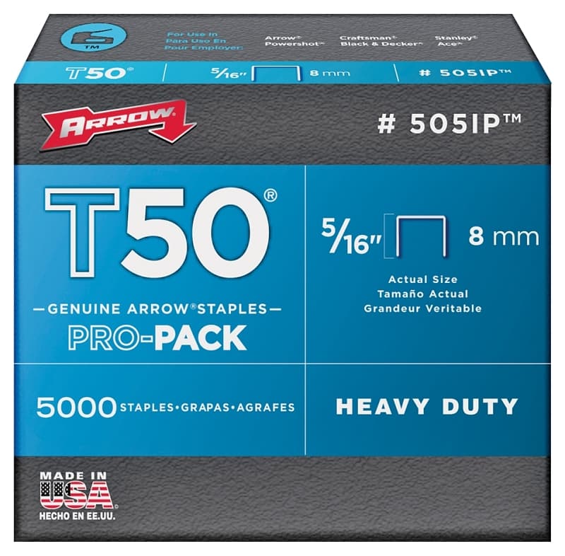 Arrow T50 Series 505IP Staple, 3/8 in W Crown, 5/16 in L Leg – image 1