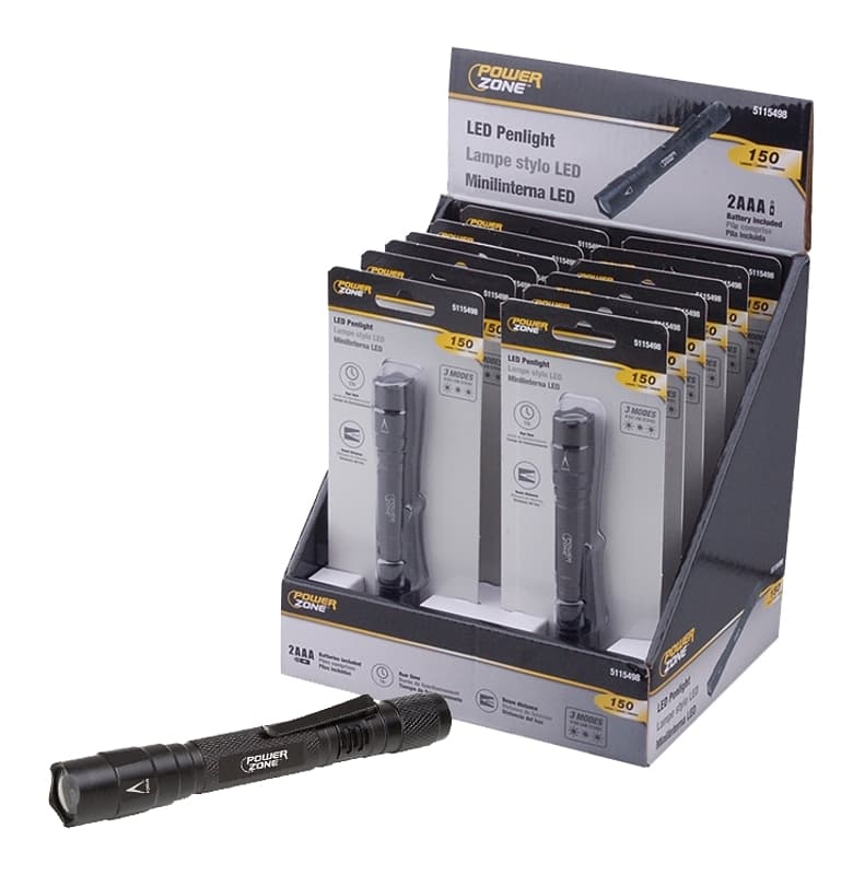 PowerZone F12001 Penlight, AAA Battery, AAA Battery, LED Lamp, 150 Lumens, 60 m Beam Distance, 1 hrs Run Time, Black – image 1