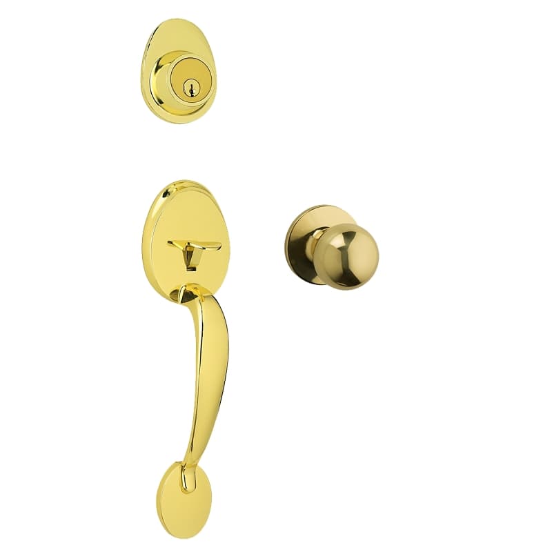 Weiser Daytona x Regina Series 9SH11000-008 Handleset, 3 Grade, Bright Brass, 2-3/8 to 2-3/4 in Backset, 5-Pin Keyway – image 1