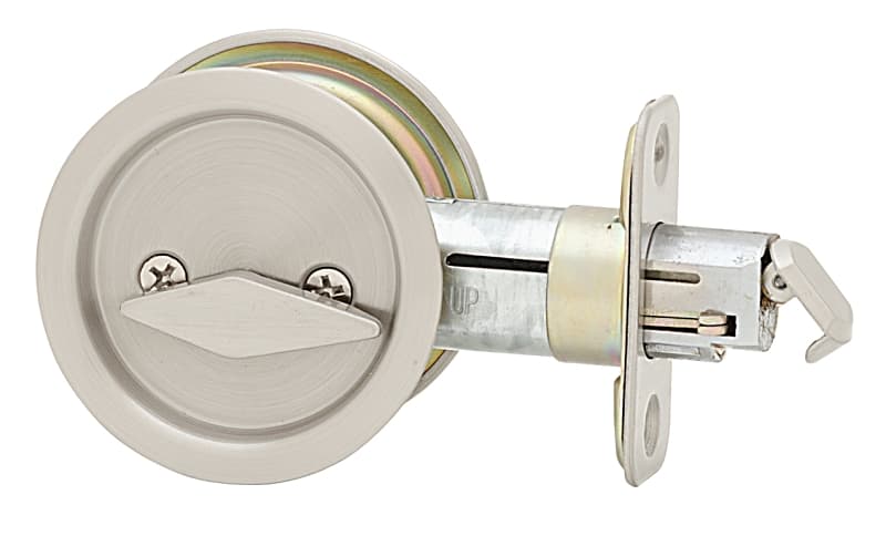 Weiser Round Pocket Door Lock Series 9WR10310-003 Privacy, Universal Hand, Satin Nickel, 2-3/8 in Backset – image 1