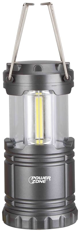PowerZone LP-6378-COB Collapsible Camping Lantern, LED Lamp, White, ABS, Silvery Black Gun-Metal Finish – image 1