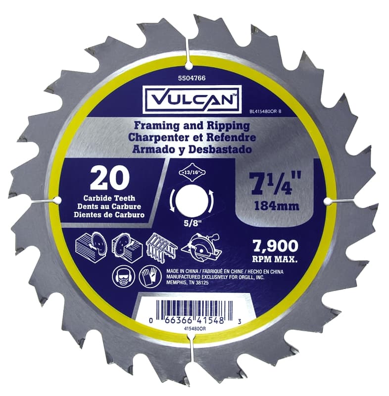 Vulcan 415480OR Circular Saw Blade, 7-1/4 in Dia, 5/8 and 13/16 Diamond in Arbor – image 1