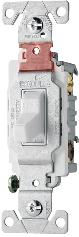 Eaton Wiring Devices CS220W Toggle Switch, 20 A, 120/277 V, Lead Wire Terminal, Nylon Housing Material, White – image 1