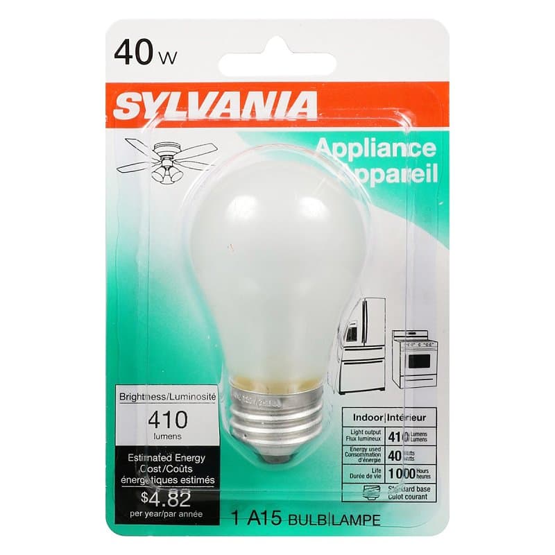 Sylvania 10117 Incandescent Lamp, 40 W, A15 Lamp, Medium Lamp Base, 410 Lumens, 2850 K Color Temp – image 1