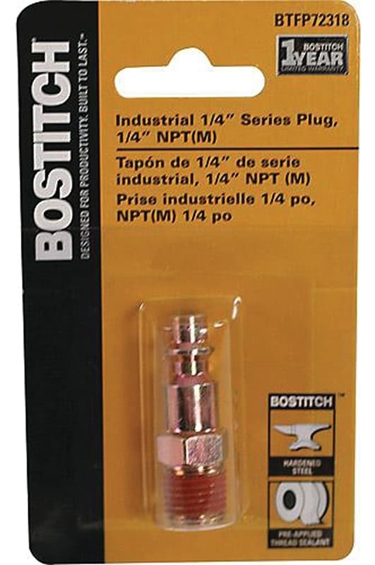 Bostitch BTFP72318 Hose Plug, 1/4 in, NPT Male, Steel, Plated – image 1