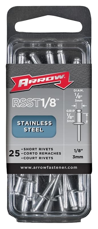 Arrow RSST1/8 Pop Rivet, Short, 1/8 in L, Stainless Steel, 25/PK – image 1
