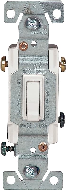 Eaton Wiring Devices 1303-7W Toggle Switch, White, Toggle Actuator, 15 A, 120 V, Polycarbonate Housing Material – image 1