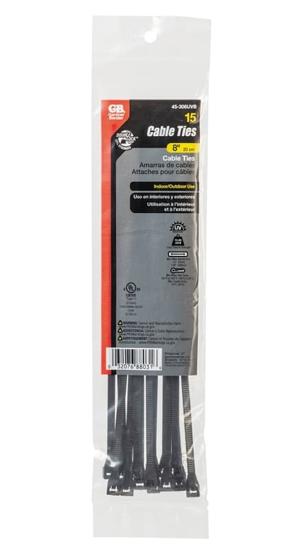 Gardner Bender 45-308UVB Cable Tie, Double-Lock Locking, 6/6 Nylon, Black – image 1