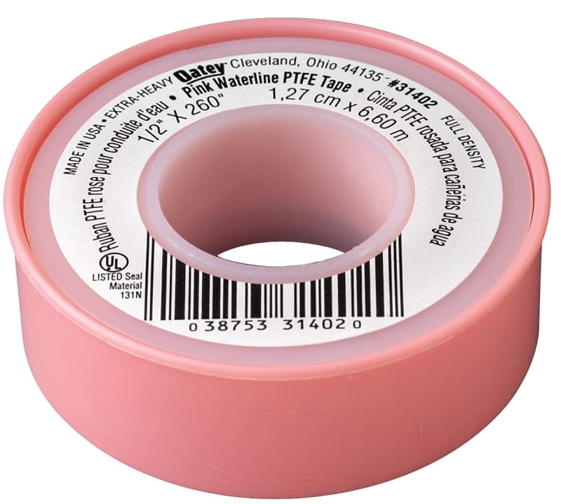 Oatey 31402D Thread Seal Tape, 260 in L, 1/2 in W, PTFE, Pink – image 1
