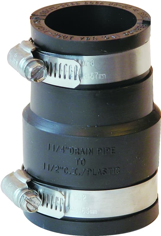 Fernco P1056-150/125 Flexible Coupling, 1-1/2 x 1-1/4 in, PVC, Black, 4.3 psi Pressure – image 1