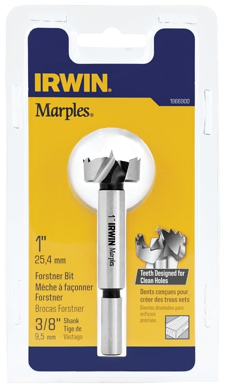 Irwin 1966900/42916 Forstner Bit, 1 in Dia, 3-1/2 in OAL, 3/8 in Dia Shank, Reduced Shank – image 1