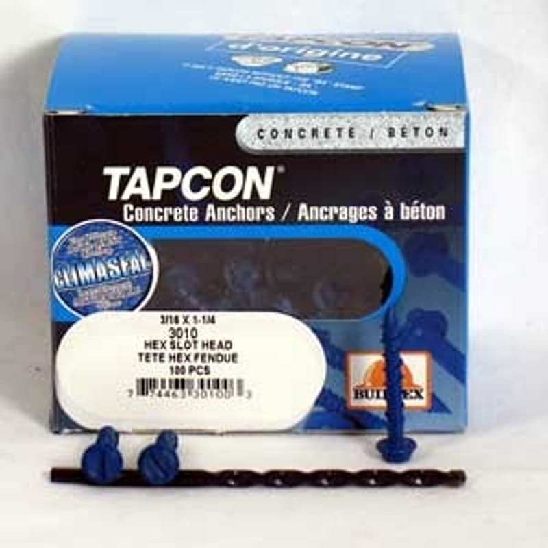Tapcon 3250 Concrete Screw Anchor, 1/4 in Dia, 3-1/4 in L, Stainless Steel, Climaseal, 100/BX – image 1