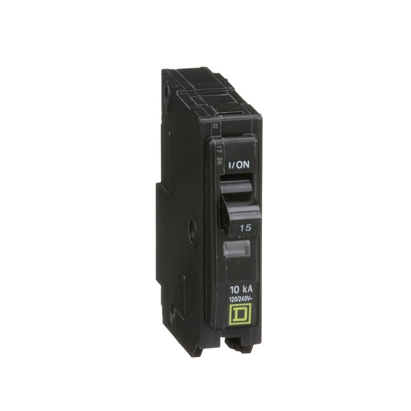 Square D QO QO115CP Circuit Breaker, Mini, 15 A, 1 -Pole, 120/240 VAC, 48 VDC, Fixed Trip, Flush Mounting – image 1