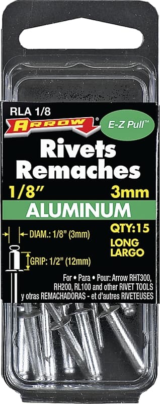 Arrow RLA1/8 Pop Rivet, Long, 1/2 in L, Aluminum, 15/PK – image 1