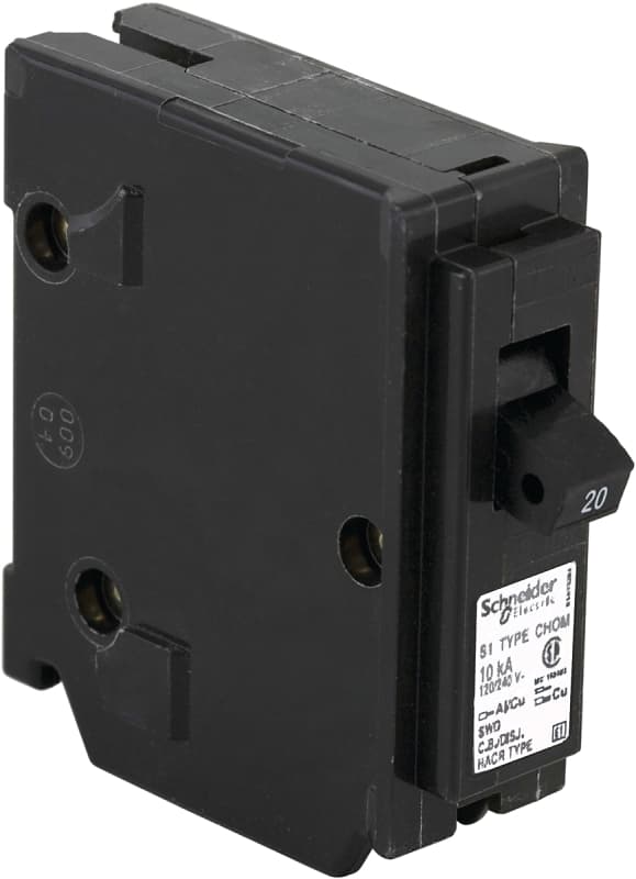 Square D Homeline CHOM120CP Circuit Breaker, Mini, Standard, 20 A, 1 -Pole, 120/240 VAC, Plug Mounting, Black – image 1