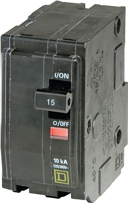 Square D QO QO215CP Circuit Breaker, Mini, 15 A, 2 -Pole, 120/240 VAC, 48 VDC, Plug Mounting, Black – image 1