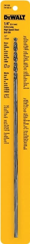 DEWALT DW1606 Drill Bit, 1/4 in Dia, 12 in OAL, Spiral Flute, 1/4 in Dia Shank, Round Shank – image 1