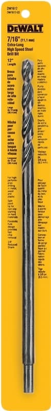 DEWALT DW1612 Drill Bit, 7/16 in Dia, 12 in OAL, Spiral Flute, 7/16 in Dia Shank, Round Shank – image 1