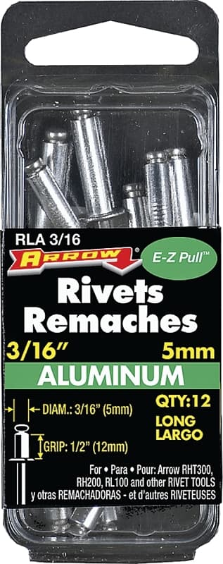 Arrow RLA3/16 Pop Rivet, Long, 1/2 in L, Aluminum, 12/PK – image 1