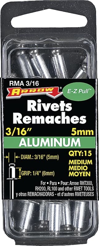 Arrow RMA3/16 Pop Rivet, Medium, 1/4 in L, Aluminum, 15/PK – image 1