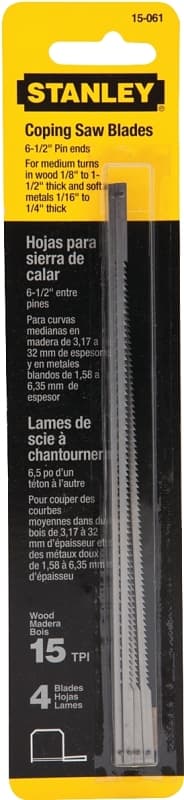 STANLEY 15-061 Coping Saw Blade, 6-1/4 in L, 15 TPI, HCS Cutting Edge – image 1