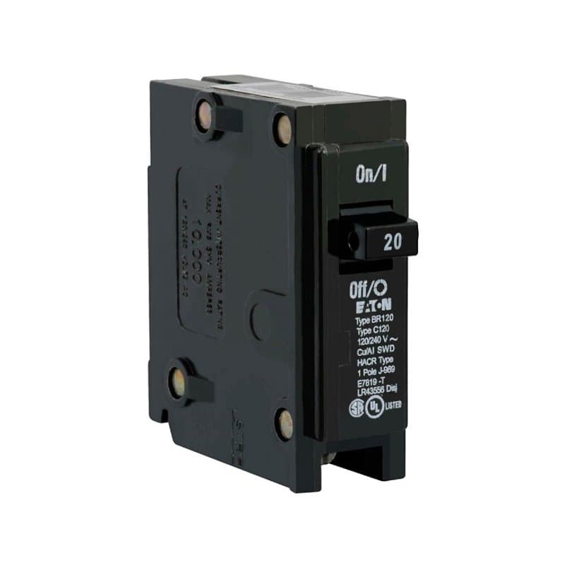 Cutler-Hammer BR120 Circuit Breaker, Mini, Type BR, 20 A, 1 -Pole, 120/240 V, Plug Mounting – image 1