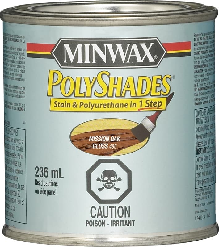 Minwax PolyShades CM3485144 Stain and Polyurethane, Gloss, Liquid, Mission Oak, 236 mL, Can – image 1