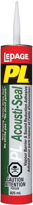 LePage PL 628822 Acousti-Seal Adhesive, Black, 41 to 95 deg F, 825 mL Cartridge – image 1