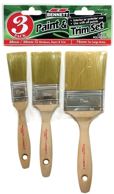Bennett WOOD 3000 Paint Brush Set, Angular, 3-Brush – image 1