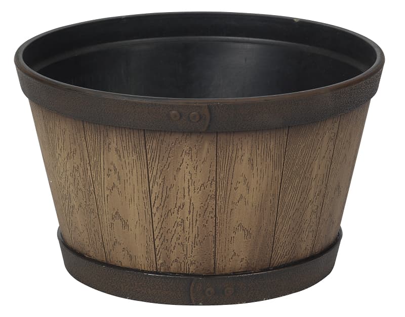 Garant HTN1512NO Whiskey Barrel Tennessee Planter, 15-1/2 in Dia, 12.2 in H, Resin, Natural Oak – image 1