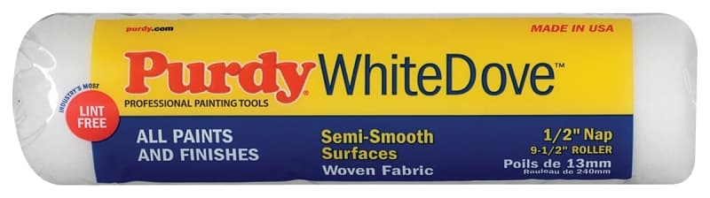 Purdy White Dove 137670M93 Roller Cover, 1/2 in Thick Nap, 9-1/2 in L, Woven Dralon Fabric Cover – image 1