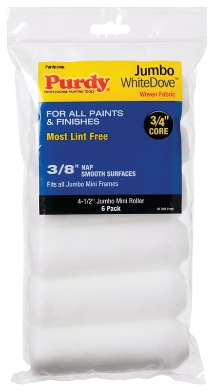 Purdy White Dove 140624612 Jumbo Mini Roller Cover, 3/8 in Thick Nap, 4-1/2 in L, Woven Dralon Fabric Cover – image 1