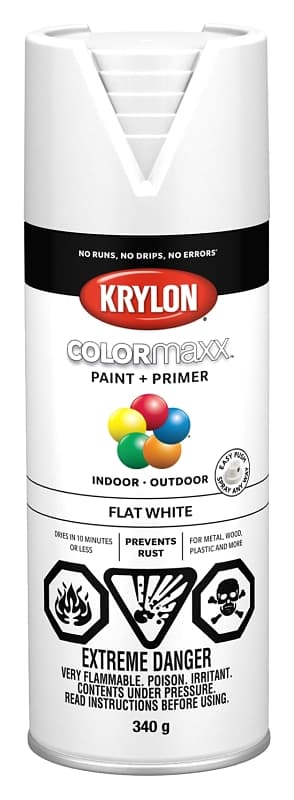 Krylon COLORmaxx K05548007 Spray Paint, Flat, White, 12 oz, Aerosol Can – image 1