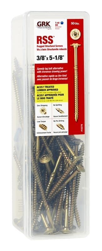 GRK Fasteners RSS 12278 Structural Screw, 3/8 in Thread, 5-1/8 in L, Washer Head, Star Drive, Steel, Climatek, 50 PAIL – image 1