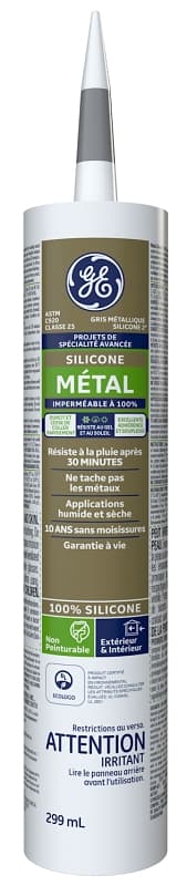 GE Silicone II SE2185 Metal Sealant, Metallic Gray, 24 hr Curing, 10.1 oz – image 1