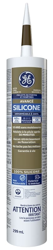 GE Silicone II SE2186 Window and Door Sealant, Brown, 299 mL – image 1