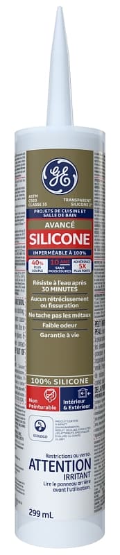 GE Silicone II SE2191 Kitchen and Bath Sealant, Clear, 65 deg F, 10.1 oz Cartridge – image 1