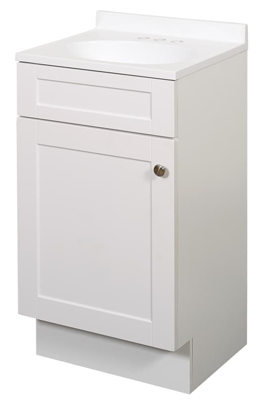 Zenna Home SBC18WW 1-Door Shaker Vanity with Top, Wood, White, Cultured Marble Sink, White Sink – image 1