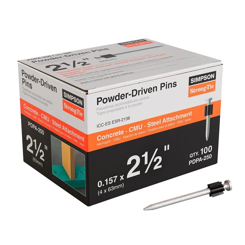 Simpson Strong-Tie PDPA PDPA-250 Drive Pin, 0.157 in Dia Shank, 2-1/2 in L, Steel, Galvanized – image 1