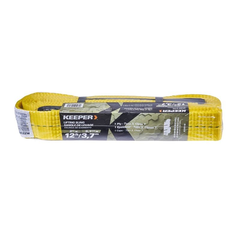 Keeper 02616 Lift Sling, 2 in W, 12 ft L, 1-Ply, 3100 lb Vertical Hitch, Polyester, Yellow – image 1