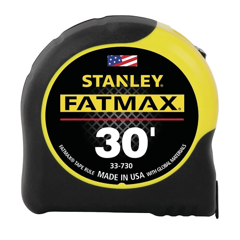 STANLEY 33-730 Measuring Tape, 30 ft L Blade, 1-1/4 in W Blade, Steel Blade, ABS Case, Black/Yellow Case – image 1