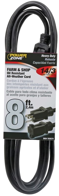 PowerZone OR532708 Extension Cord, 8 ft L, Black – image 1