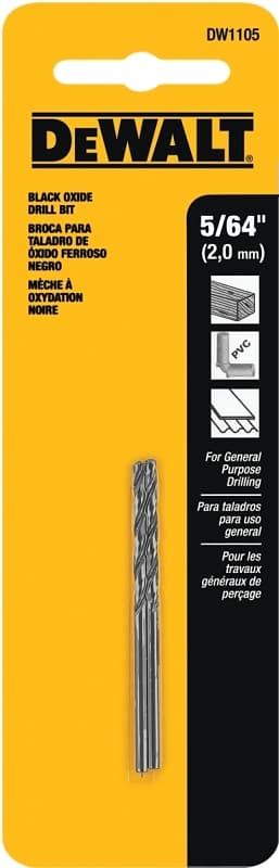 DEWALT DW1105 Jobber Drill Bit, 5/64 in Dia, 2 in OAL, Parabolic Flute, 5/64 in Dia Shank, Round Shank – image 1
