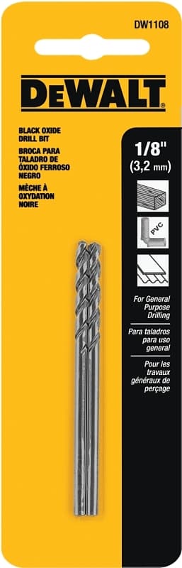DEWALT DW1108 Jobber Drill Bit, 1/8 in Dia, 2-3/4 in OAL, Parabolic Flute, 1/8 in Dia Shank, Round Shank – image 1