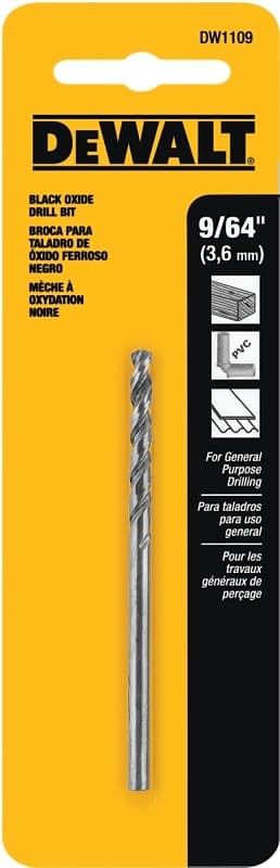 DEWALT DW1109 Jobber Drill Bit, 9/64 in Dia, 2-7/8 in OAL, Parabolic Flute, 9/64 in Dia Shank, Round Shank – image 1
