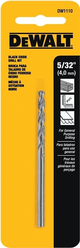 DEWALT DW1110 Jobber Drill Bit, 5/32 in Dia, 3-1/8 in OAL, Parabolic Flute, 5/32 in Dia Shank, Round Shank – image 1