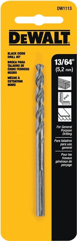 DEWALT DW1113 Jobber Drill Bit, 13/64 in Dia, 3-5/8 in OAL, Parabolic Flute, 13/64 in Dia Shank, Round Shank – image 1